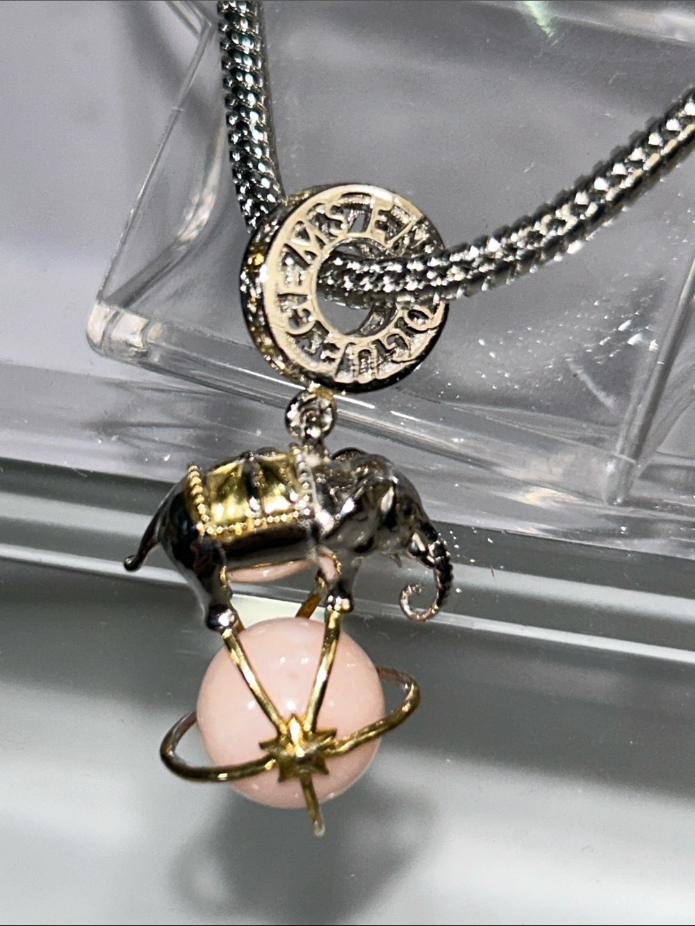 NWOT Gems En Vogue Palladium 18k Accent Rose Quartz Elephant Euro Style Charm